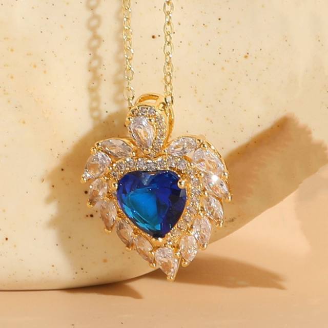 Delicate color cubiz zircon heart pendant copper necklace