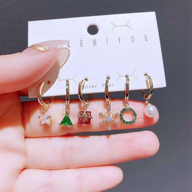 Delicate color cubic zircon christmas series huggie earrings set