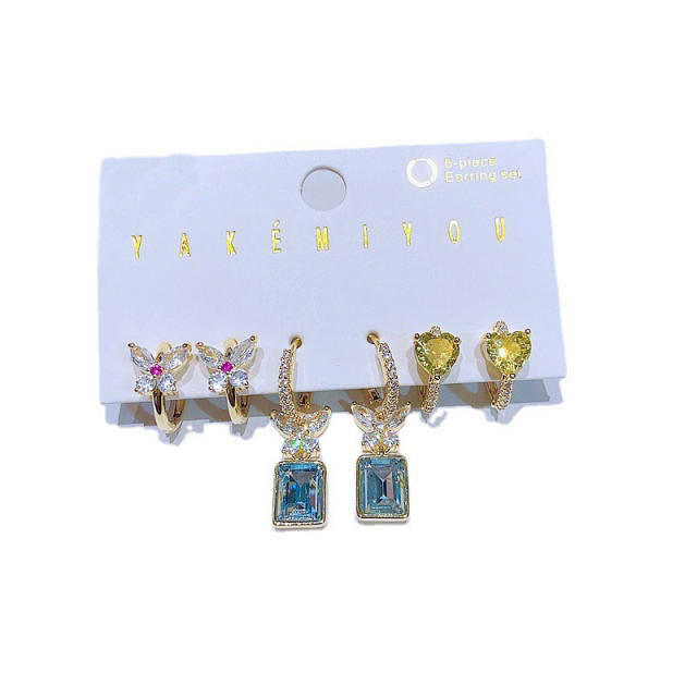 Luxury cubic zircon butterfly huggie earring set