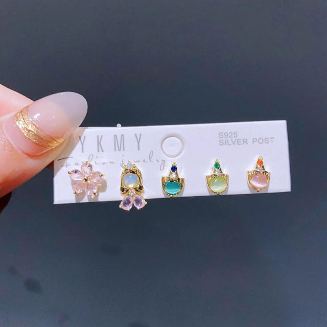5pcs sweet Fairy tale princess series cubic zircon studs earrings