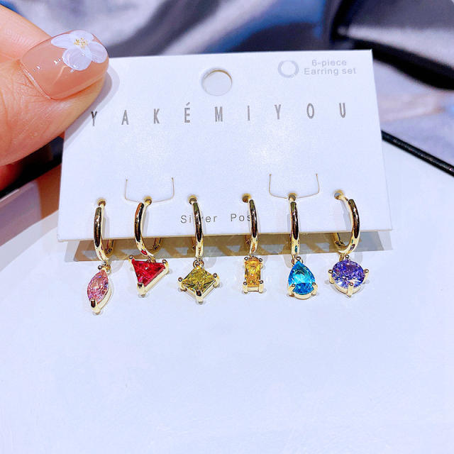 Delicate color cubic zircon copper huggie earrings set