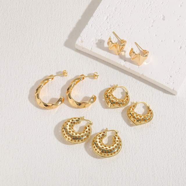 14K gold plated copper chunky geometric shape hoop earrings