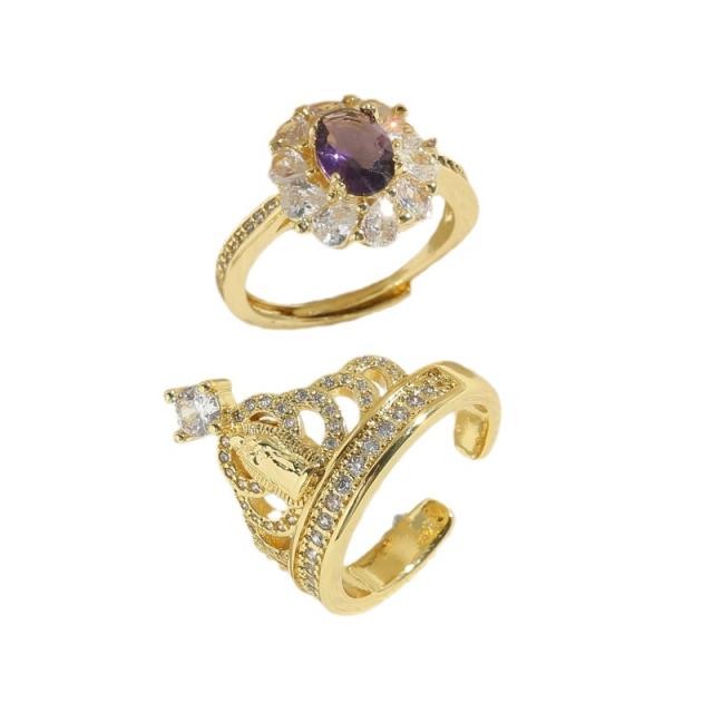 14K gold plated copper cubic zircon heart openning rings