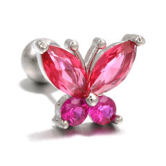 Pink color cubic zircon butterfly piercing earrings cartilage earrings