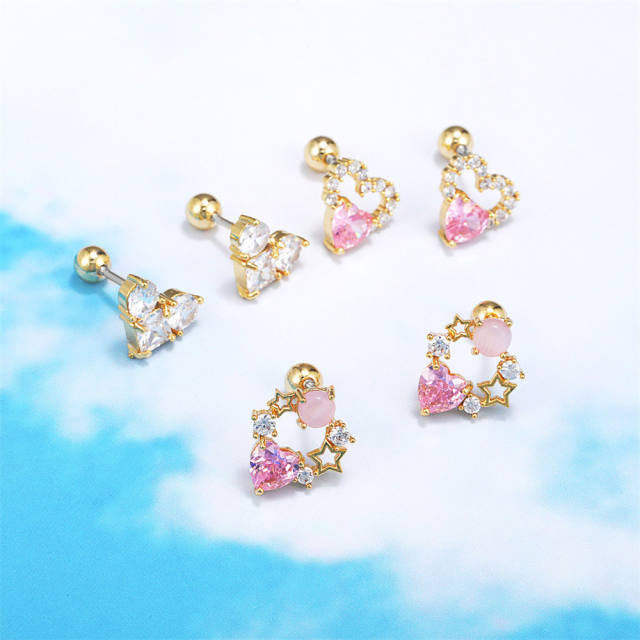 Sweet Y2K pink heart series piercing earring cartilage earrings