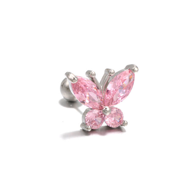 Delicate color cubic zircon butterfly flower piercing earring cartilage earrings