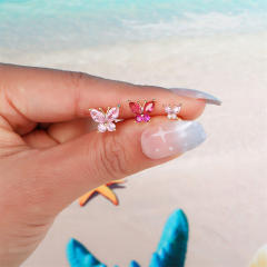 Pink color cubic zircon butterfly piercing earrings cartilage earrings