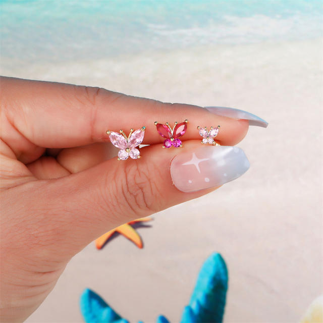 Pink color cubic zircon butterfly piercing earrings cartilage earrings