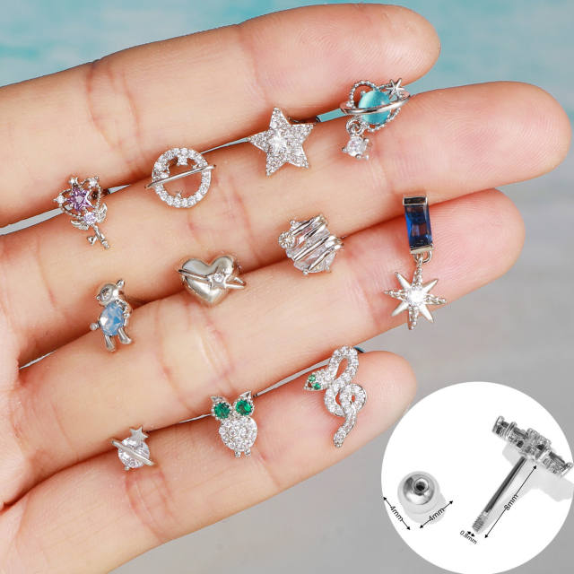 Hot sale silver color cute bear piercing earrings cartilage earrings