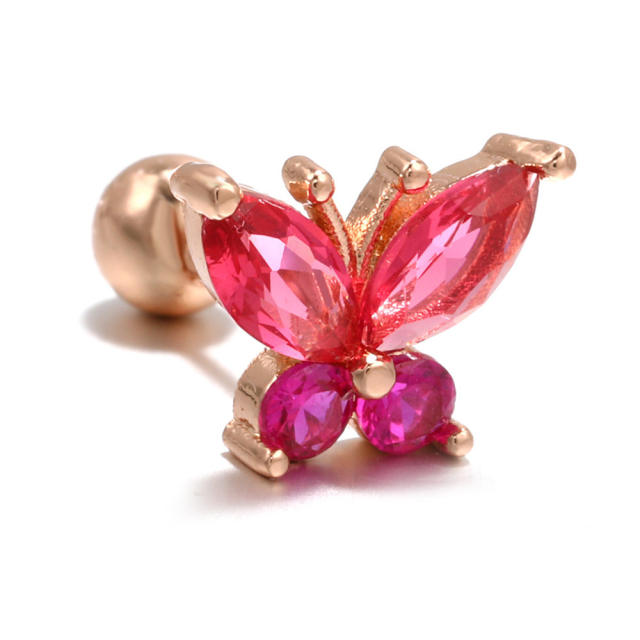Pink color cubic zircon butterfly piercing earrings cartilage earrings