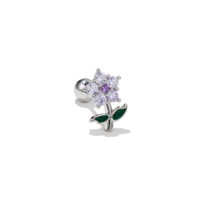 Delicate color cubic zircon butterfly flower piercing earring cartilage earrings