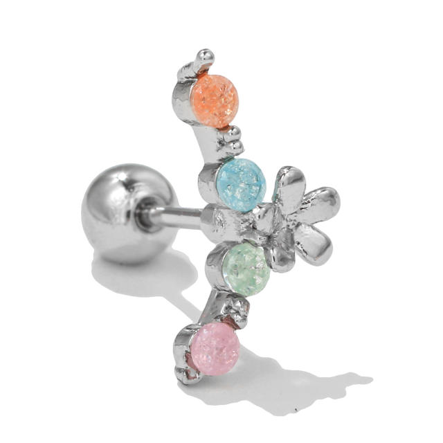 Korean fashion colorful cubic zircon flower piercing earring cartilage earrings