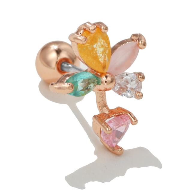 Korean fashion colorful cubic zircon flower piercing earring cartilage earrings