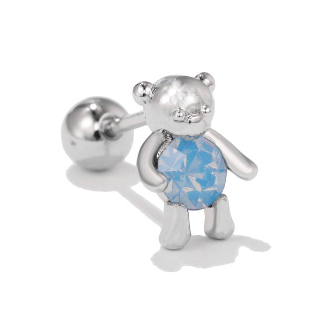 Hot sale silver color cute bear piercing earrings cartilage earrings