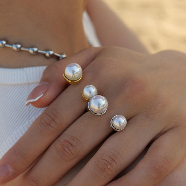 Elegant pearl bead 18K stainless steel rings