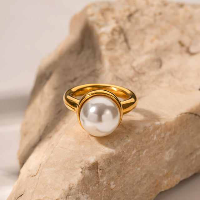 18K elegant pearl stainless steel rings