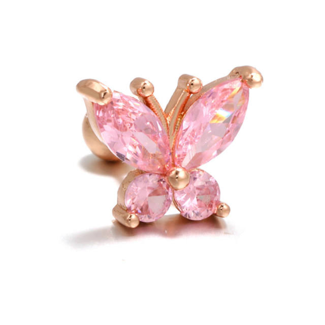 Pink color cubic zircon butterfly piercing earrings cartilage earrings