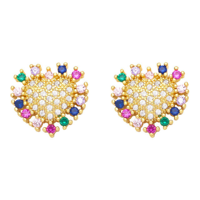 Gold plated color cubic zircon butterfly leaves ear studs