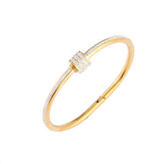 Concise design the gem setting stainless steel bangle bracelet
