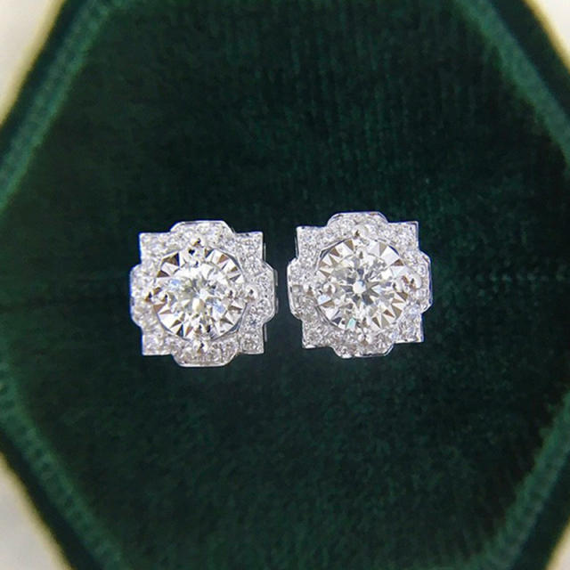 Easy match cubic zircon setting cute copper ear studs