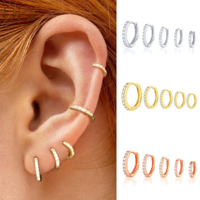 Diamond hoop huggie earrings