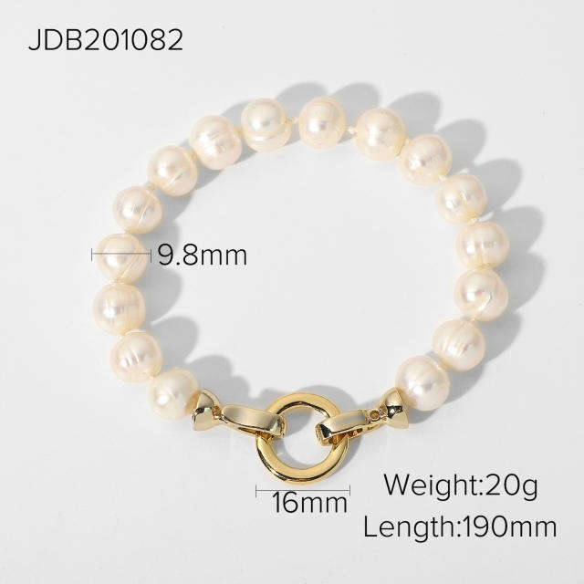 Elegant 14KG stainless steel water pearl toggle bracelet