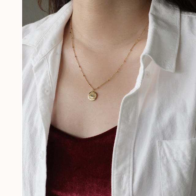 National trend evil eye coin pendant stainless steel necklace