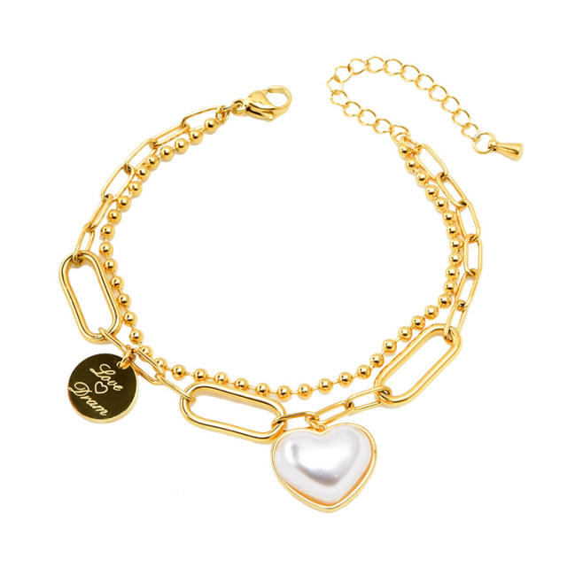 Pearl heart charm stainless steel necklace/bracelet
