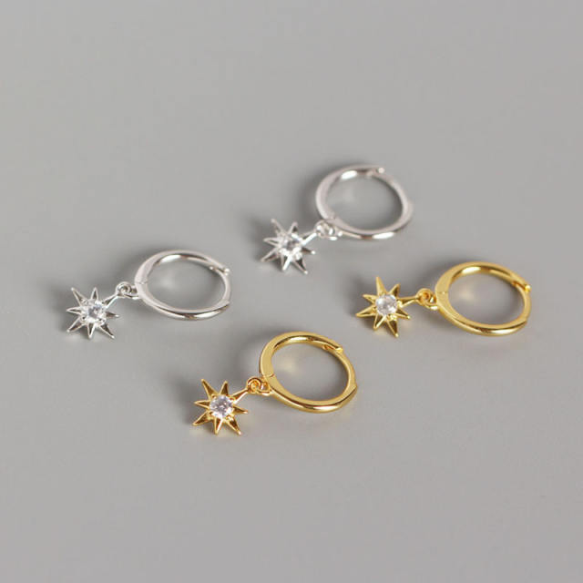 S925 sterling silver star huggie earrings