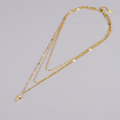 Titanium steel concise 3-layer cross necklace