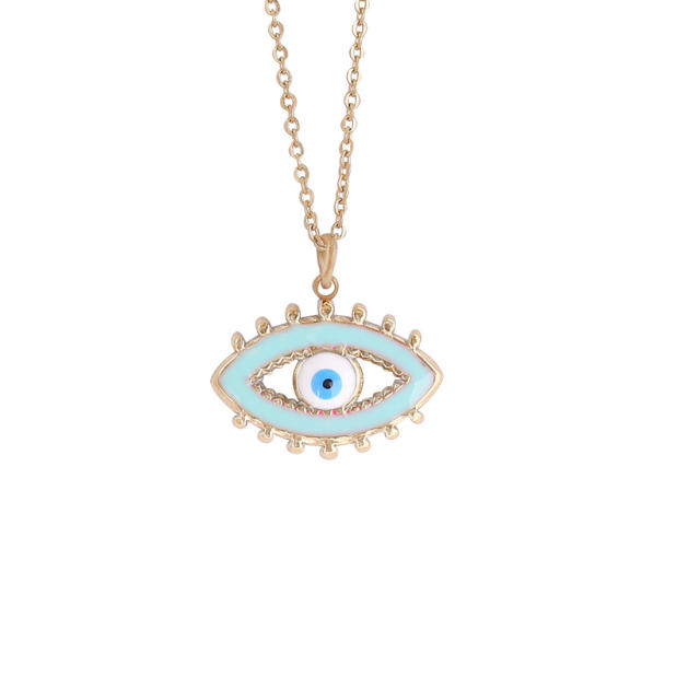 Hollow evil eye enamel pendant stainless steel necklace