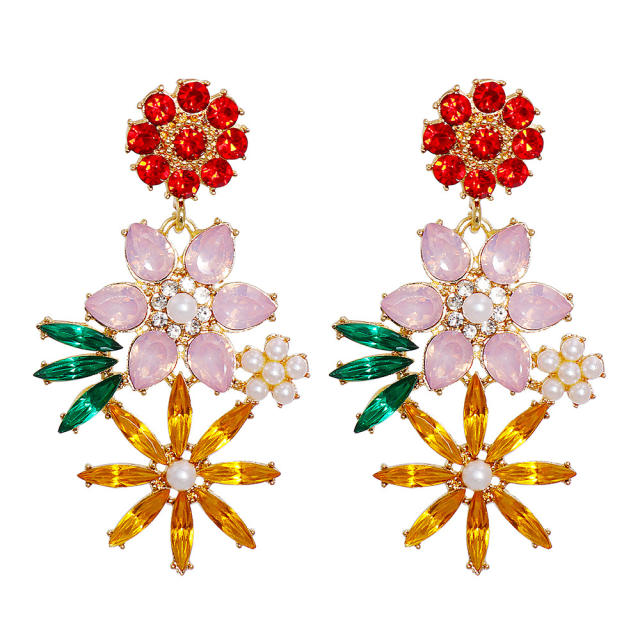 Boho color rhinestone flower earrings