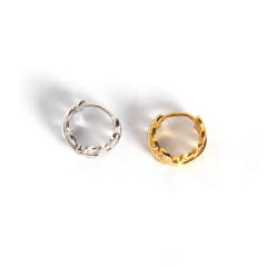 S925 sterling silver rhinestones leaf huggie earrings