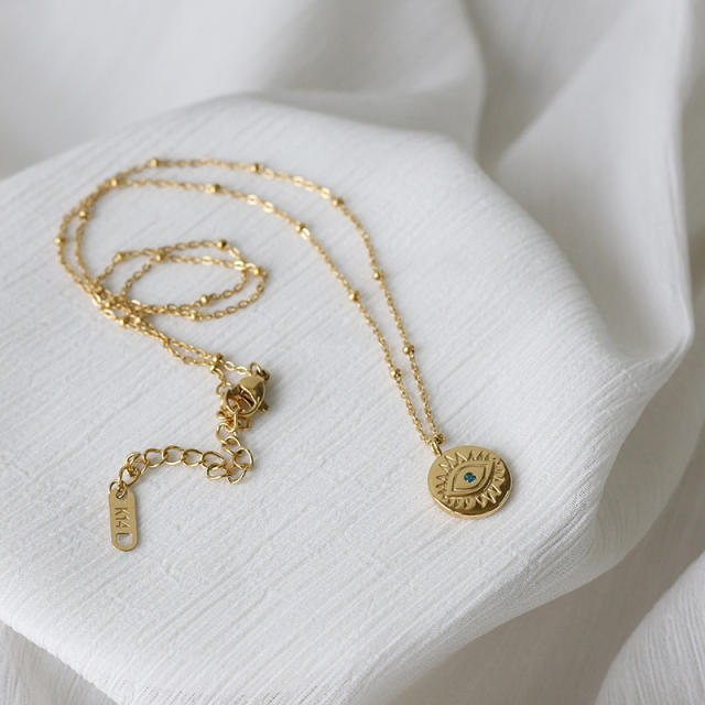 National trend evil eye coin pendant stainless steel necklace
