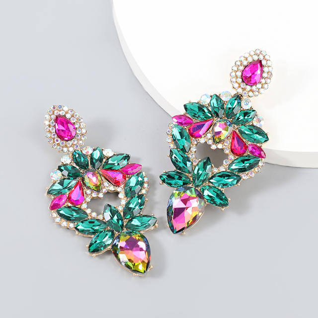 Chunky glass crystal statement dangle earrings