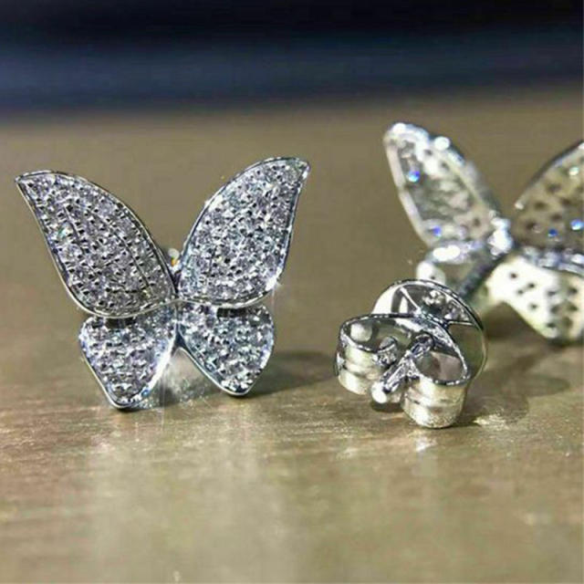 Delicate gold and silver color pave setting cubic zircon butterfly ear studs