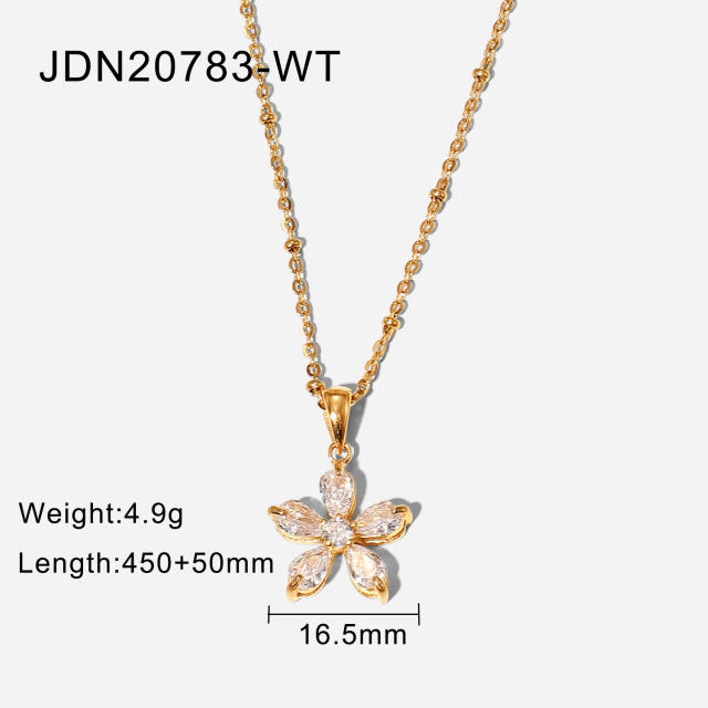 18KG stainless steel white CZ flower dainty necklace