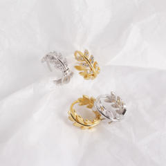 S925 sterling silver rhinestones leaf huggie earrings