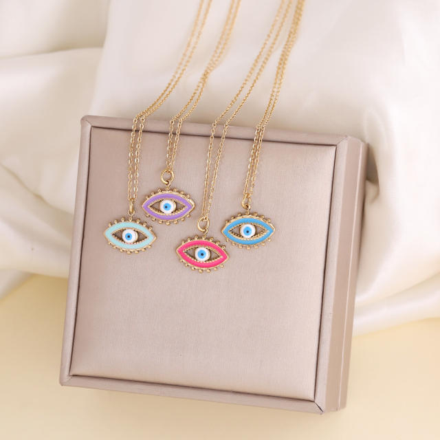 Hollow evil eye enamel pendant stainless steel necklace