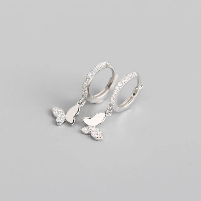 zircon butterfly S925 sterling silver huggie earrings