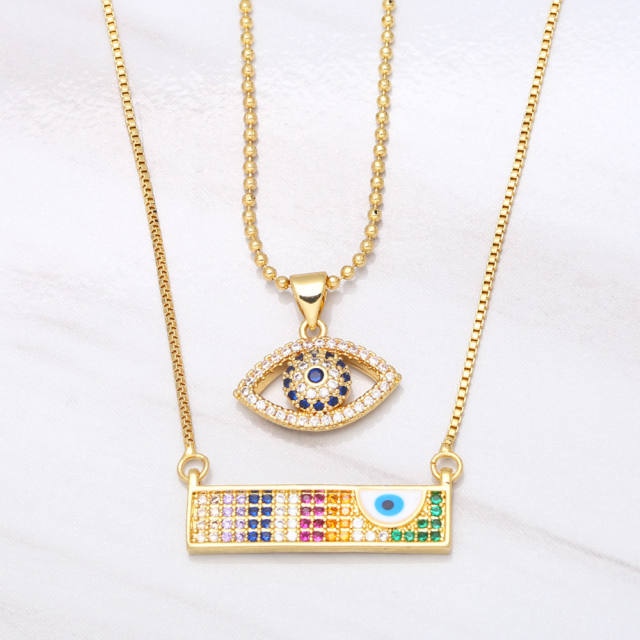 Color diamond evil eye bar copper necklace