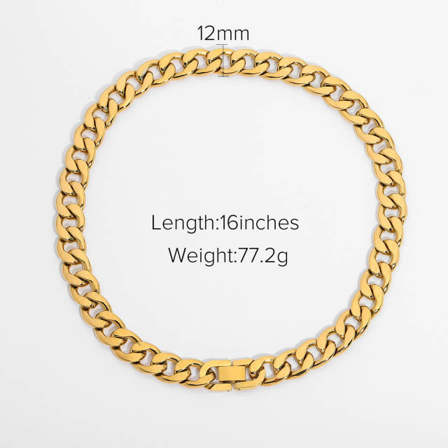 12mm 18k gold plated stainless steel cuban link chain chunky necklace