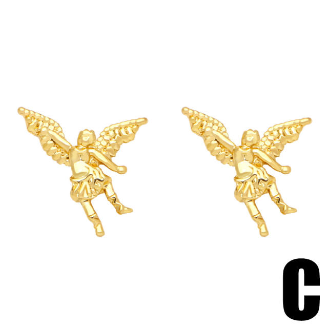 Personality gold plated copper angel ear studs