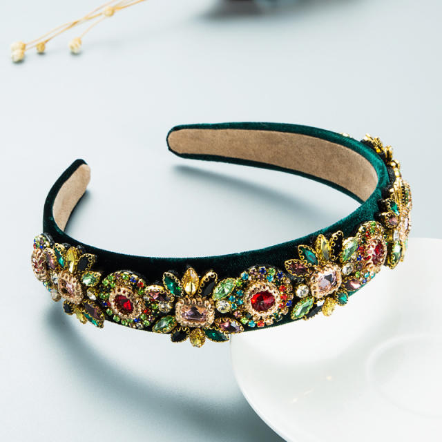 Gorgeous rhinestone flowers wide flannelette headband