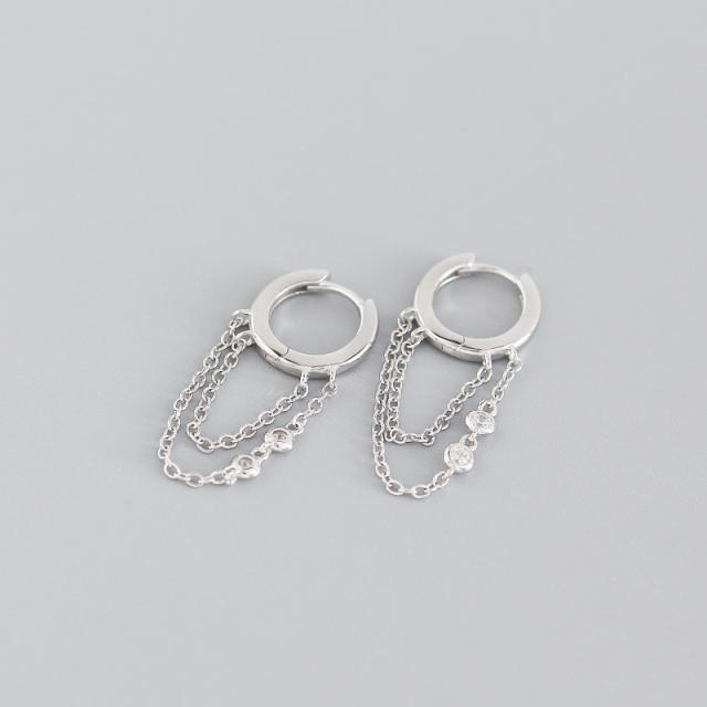 925 sterling silver chain tassel cute huggie earrings