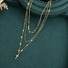 Titanium steel concise 3-layer cross necklace