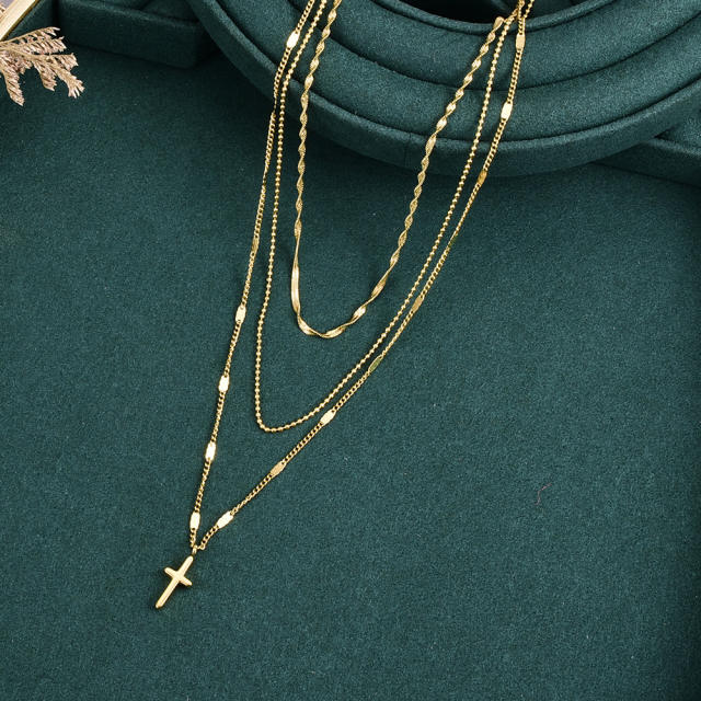 Titanium steel concise 3-layer cross necklace