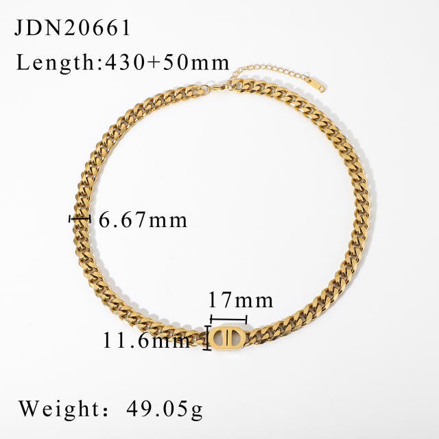 18KG stainless steel cuban chain CD letter choker necklace