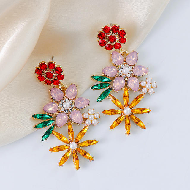 Boho color rhinestone flower earrings