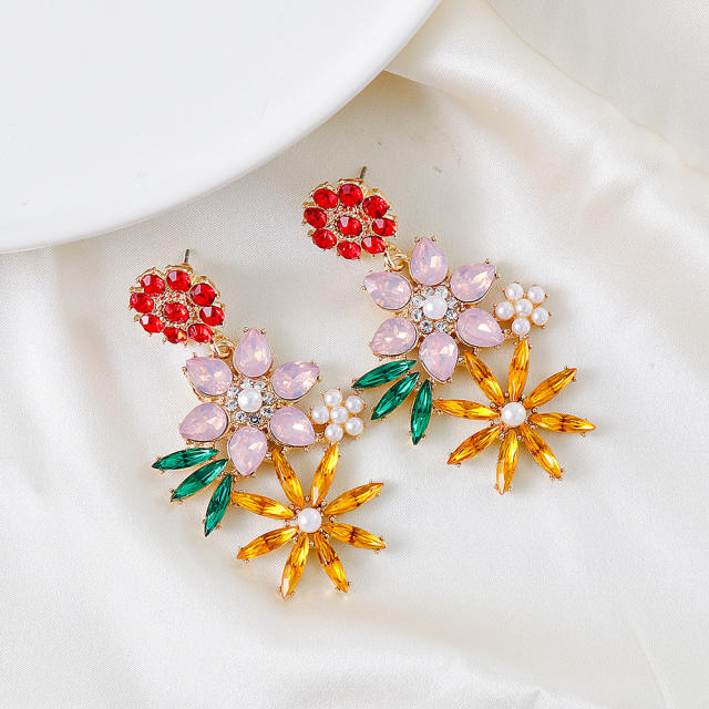 Boho color rhinestone flower earrings